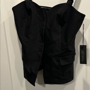 Rachel Zoe Black Structured Satin Bustier Top with Front Buttons